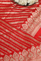 Exquisite Red Banarasi Handloom Pure Georgette Dupatta - Luxurion World- Crafted Heirlooms