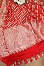 Exquisite Red Banarasi Handloom Pure Georgette Dupatta - Luxurion World- Crafted Heirlooms