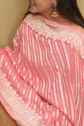 Exquisite Pink Banarasi Handloom Pure Georgette Dupatta - Luxurion World- Crafted Heirlooms