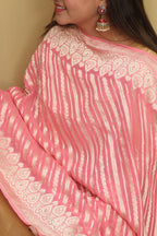 Exquisite Pink Banarasi Handloom Pure Georgette Dupatta - Luxurion World- Crafted Heirlooms