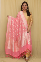 Exquisite Pink Banarasi Handloom Pure Georgette Dupatta - Luxurion World- Crafted Heirlooms