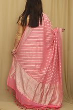 Exquisite Pink Banarasi Handloom Pure Georgette Dupatta - Luxurion World- Crafted Heirlooms