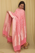 Exquisite Pink Banarasi Handloom Pure Georgette Dupatta - Luxurion World- Crafted Heirlooms