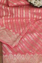 Exquisite Pink Banarasi Handloom Pure Georgette Dupatta - Luxurion World- Crafted Heirlooms