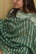 Exquisite Green Banarasi Handloom Pure Georgette Dupatta - Luxurion World- Crafted Heirlooms