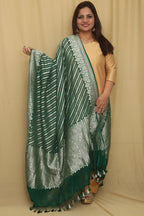 Exquisite Green Banarasi Handloom Pure Georgette Dupatta - Luxurion World- Crafted Heirlooms