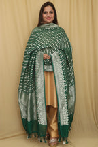 Exquisite Green Banarasi Handloom Pure Georgette Dupatta - Luxurion World- Crafted Heirlooms