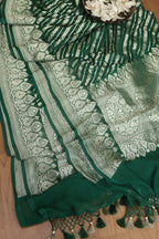 Exquisite Green Banarasi Handloom Pure Georgette Dupatta - Luxurion World- Crafted Heirlooms