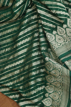Exquisite Green Banarasi Handloom Pure Georgette Dupatta - Luxurion World- Crafted Heirlooms
