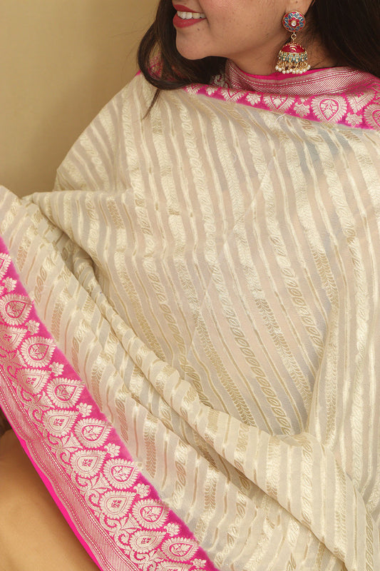 Pastel Banarasi Handloom Pure Georgette Dupatta - Luxurion World