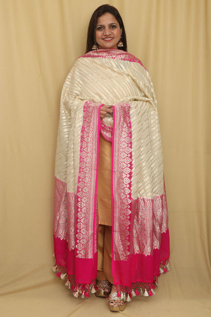 Pastel Banarasi Handloom Pure Georgette Dupatta - Luxurion World