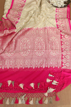 Pastel Banarasi Handloom Pure Georgette Dupatta - Luxurion World- Crafted Heirlooms