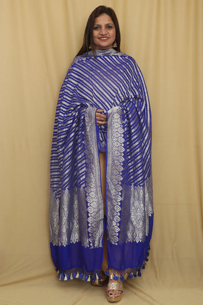 Exquisite Blue Banarasi Handloom Pure Georgette Dupatta - Luxurion World