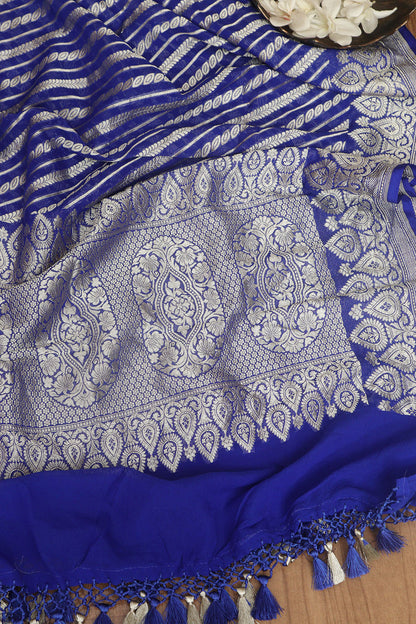 Exquisite Blue Banarasi Handloom Pure Georgette Dupatta - Luxurion World