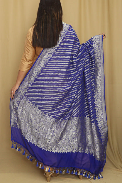 Exquisite Blue Banarasi Handloom Pure Georgette Dupatta - Luxurion World