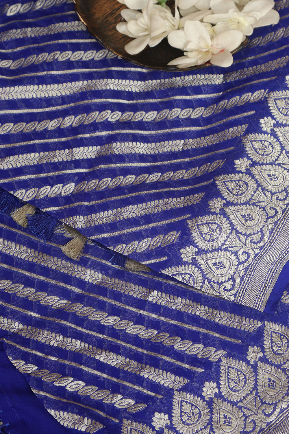 Exquisite Blue Banarasi Handloom Pure Georgette Dupatta - Luxurion World