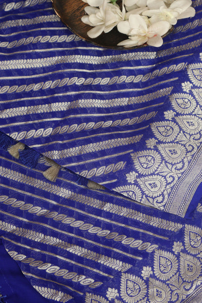 Exquisite Blue Banarasi Handloom Pure Georgette Dupatta - Luxurion World