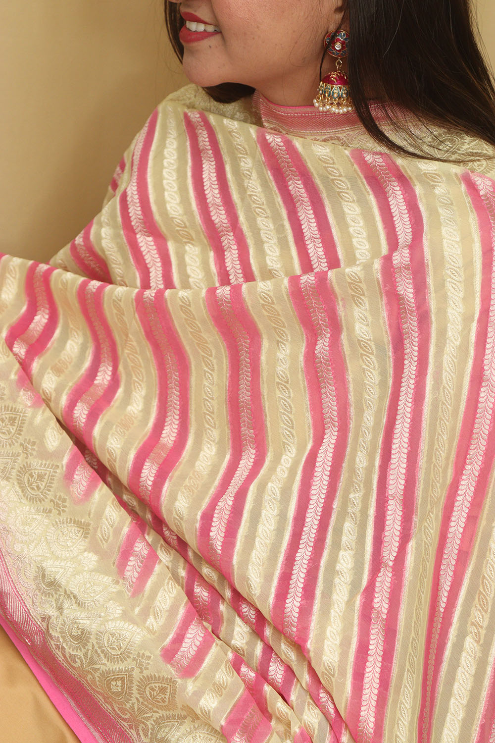 Exquisite Multicolor Banarasi Handloom Pure Georgette Rangkat Dupatta - Luxurion World