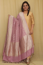 Exquisite Purple Banarasi Handloom Pure Moonga Silk Dupatta - Luxurion World- Crafted Heirlooms
