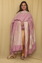 Exquisite Purple Banarasi Handloom Pure Moonga Silk Dupatta - Luxurion World- Crafted Heirlooms