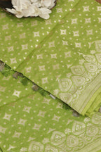Green Banarasi Handloom Pure Moonga Silk Dupatta - Luxurion World- Crafted Heirlooms