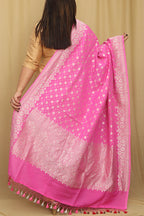 Exquisite Pink Banarasi Handloom Pure Moonga Silk Dupatta - Luxurion World- Crafted Heirlooms