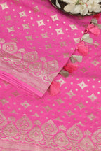 Exquisite Pink Banarasi Handloom Pure Moonga Silk Dupatta - Luxurion World- Crafted Heirlooms