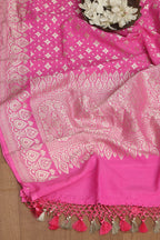 Exquisite Pink Banarasi Handloom Pure Moonga Silk Dupatta - Luxurion World- Crafted Heirlooms