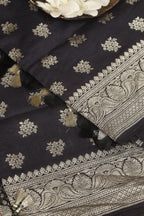 Exquisite Black Banarasi Handloom Pure Moonga Silk Dupatta - Luxurion World- Crafted Heirlooms