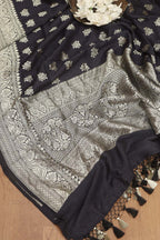Exquisite Black Banarasi Handloom Pure Moonga Silk Dupatta - Luxurion World- Crafted Heirlooms