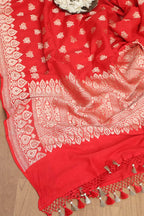 Exquisite Red Banarasi Handloom Pure Moonga Silk Dupatta - Luxurion World- Crafted Heirlooms