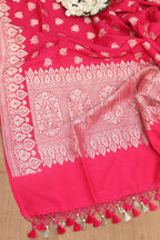 Exquisite Pink Banarasi Handloom Pure Moonga Silk Dupatta - Luxurion World- Crafted Heirlooms