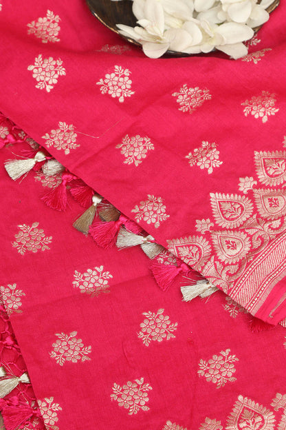 Exquisite Pink Banarasi Handloom Pure Moonga Silk Dupatta - Luxurion World