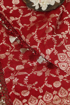 Exquisite Red Banarasi Handloom Pure Moonga Silk Dupatta - Luxurion World- Crafted Heirlooms