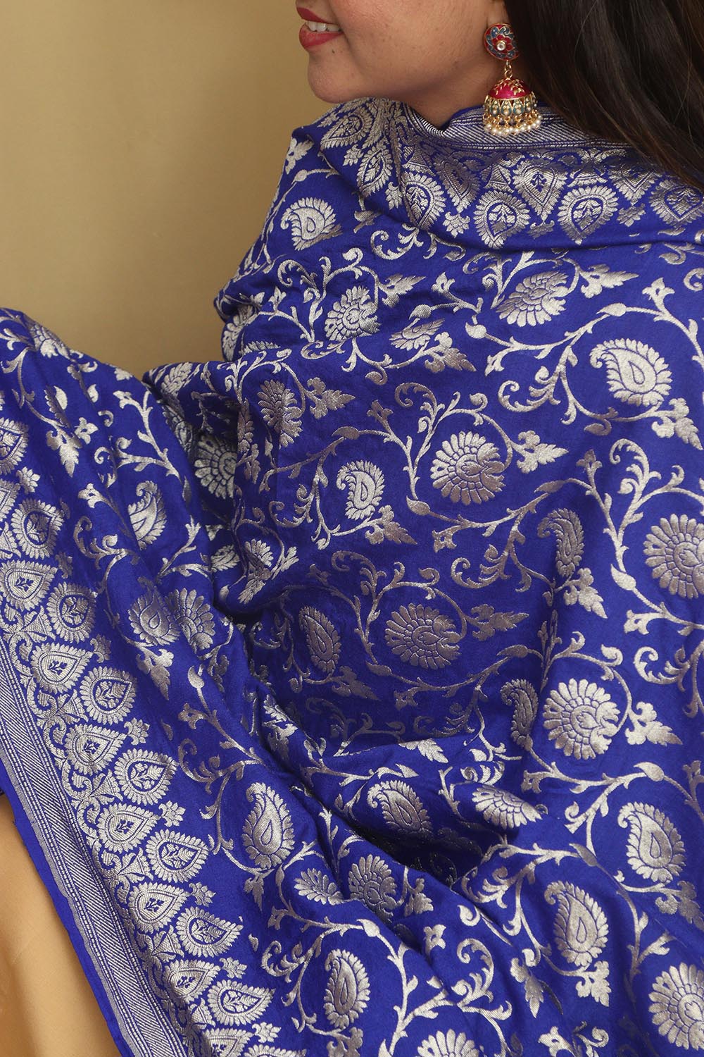 Blue Banarasi Handloom Pure Moonga Silk Dupatta - Luxurion World