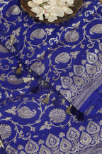 Blue Banarasi Handloom Pure Moonga Silk Dupatta - Luxurion World