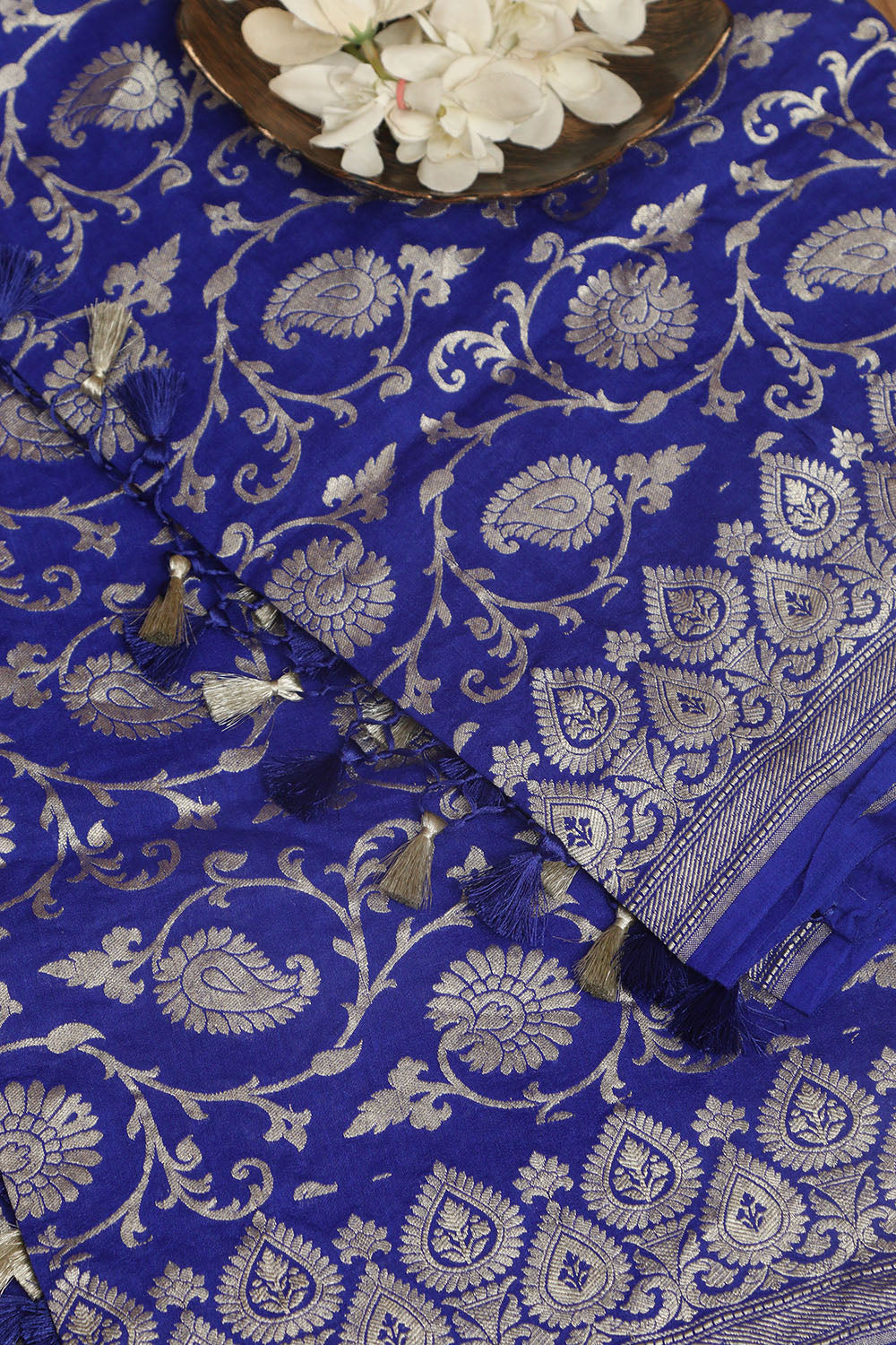 Blue Banarasi Handloom Pure Moonga Silk Dupatta - Luxurion World