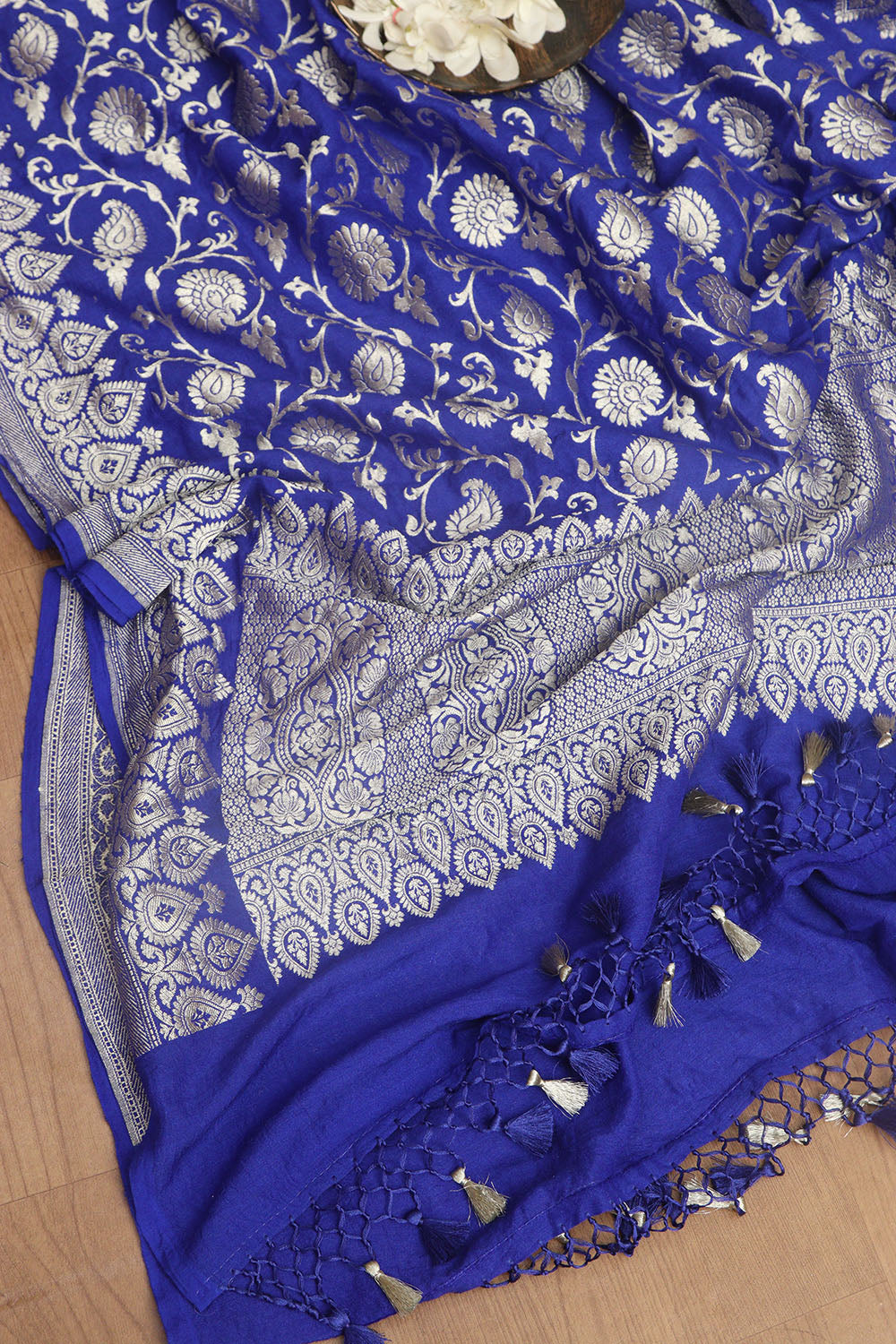 Blue Banarasi Handloom Pure Moonga Silk Dupatta - Luxurion World