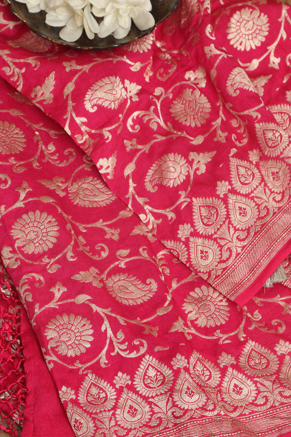 Exquisite Pink Banarasi Handloom Pure Moonga Silk Dupatta - Luxurion World