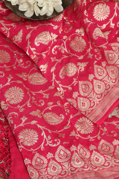 Exquisite Pink Banarasi Handloom Pure Moonga Silk Dupatta - Luxurion World