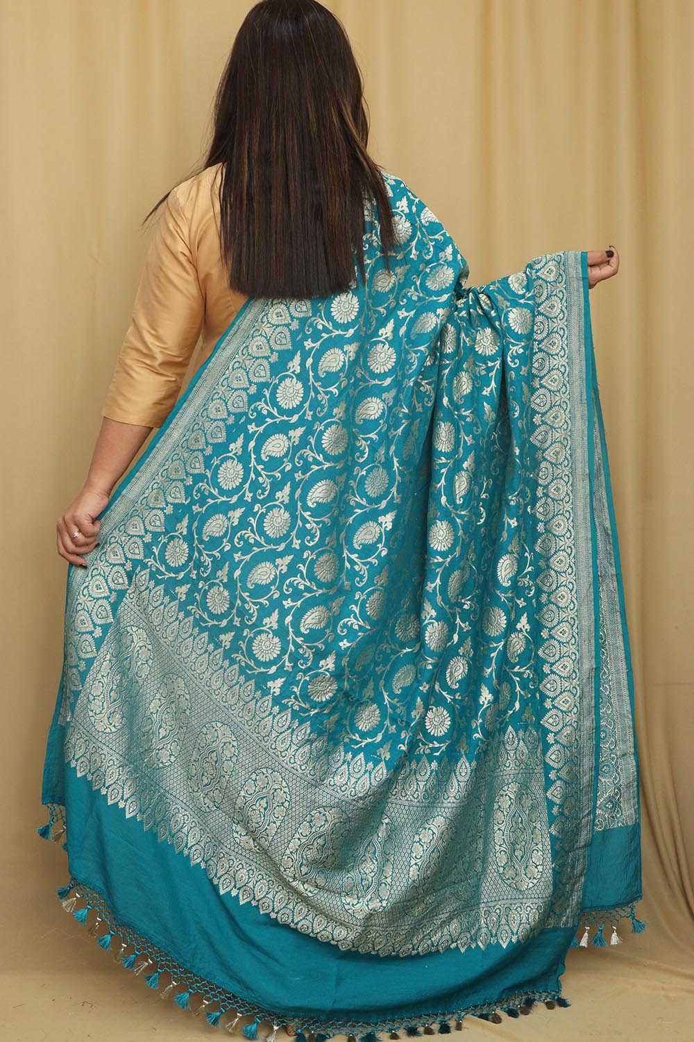 Blue Banarasi Handloom Pure Moonga Silk Dupatta - Luxurion World