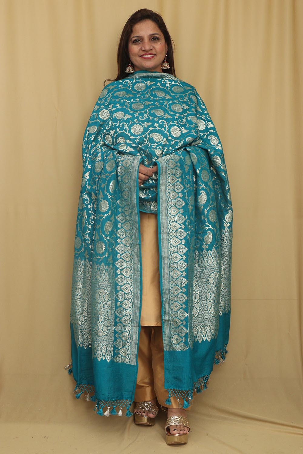 Blue Banarasi Handloom Pure Moonga Silk Dupatta - Luxurion World