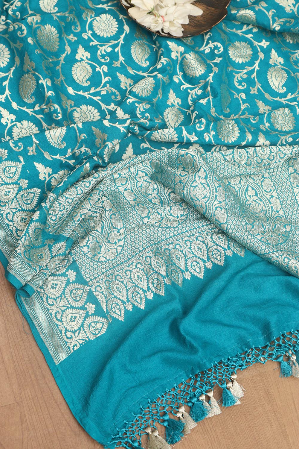 Blue Banarasi Handloom Pure Moonga Silk Dupatta - Luxurion World