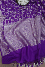 Exquisite Purple Banarasi Handloom Pure Moonga Silk Dupatta - Luxurion World- Crafted Heirlooms