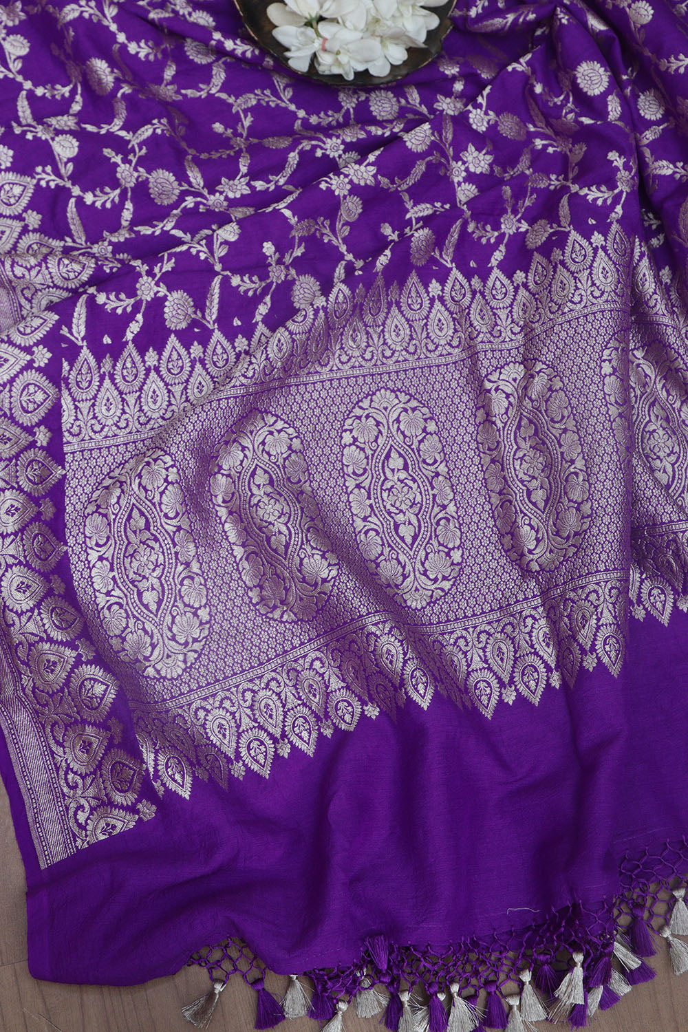 Exquisite Purple Banarasi Handloom Pure Moonga Silk Dupatta - Luxurion World- Crafted Heirlooms