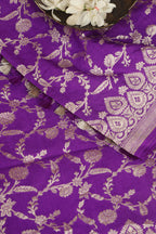 Exquisite Purple Banarasi Handloom Pure Moonga Silk Dupatta - Luxurion World- Crafted Heirlooms