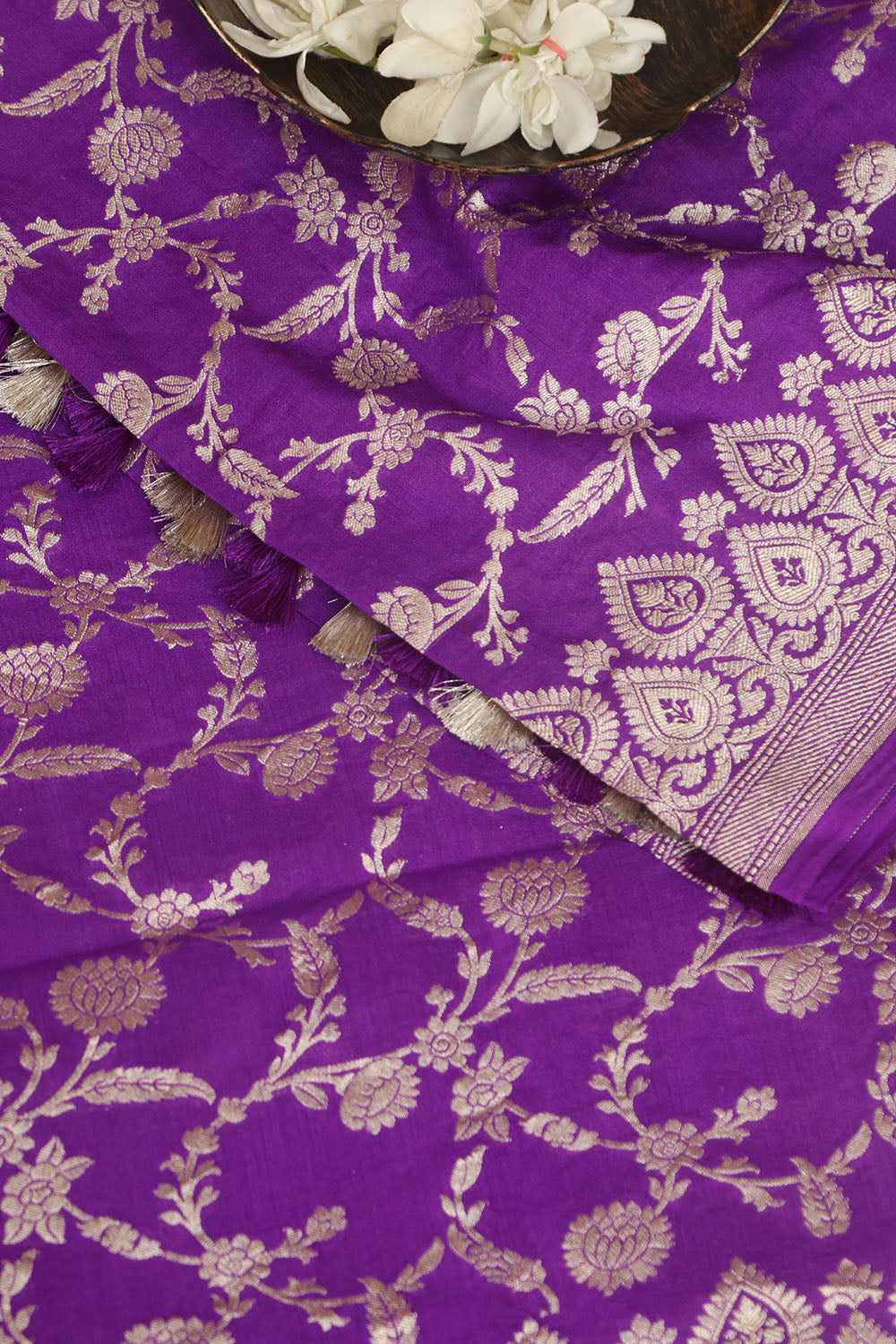 Exquisite Purple Banarasi Handloom Pure Moonga Silk Dupatta - Luxurion World- Crafted Heirlooms