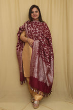Elegance Maroon Banarasi Handloom Pure Moonga Silk Dupatta - Luxurion World- Crafted Heirlooms