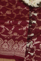 Elegance Maroon Banarasi Handloom Pure Moonga Silk Dupatta - Luxurion World- Crafted Heirlooms