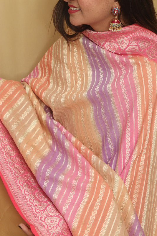 Multicolor Banarasi Handloom Pure Moonga Silk Rangkat Dupatta - Luxurion World